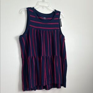 Crown & Ivy Navy Blue and Red Sleeveless Tiered Tank Top Size XL NWT